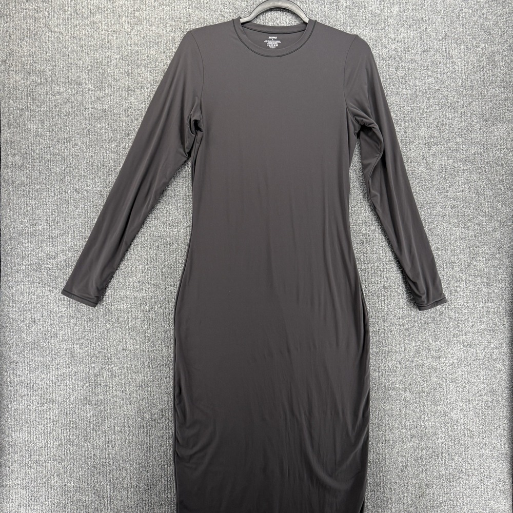 SKIMS Fits Everybody Dress Womens XL Black Crew Neck Long Sleeve Bodycon Maxi